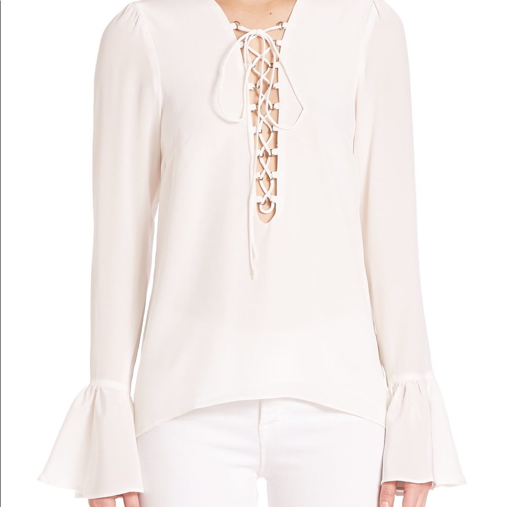 Stone Cold Fox Lace Up Blouse in White Silk